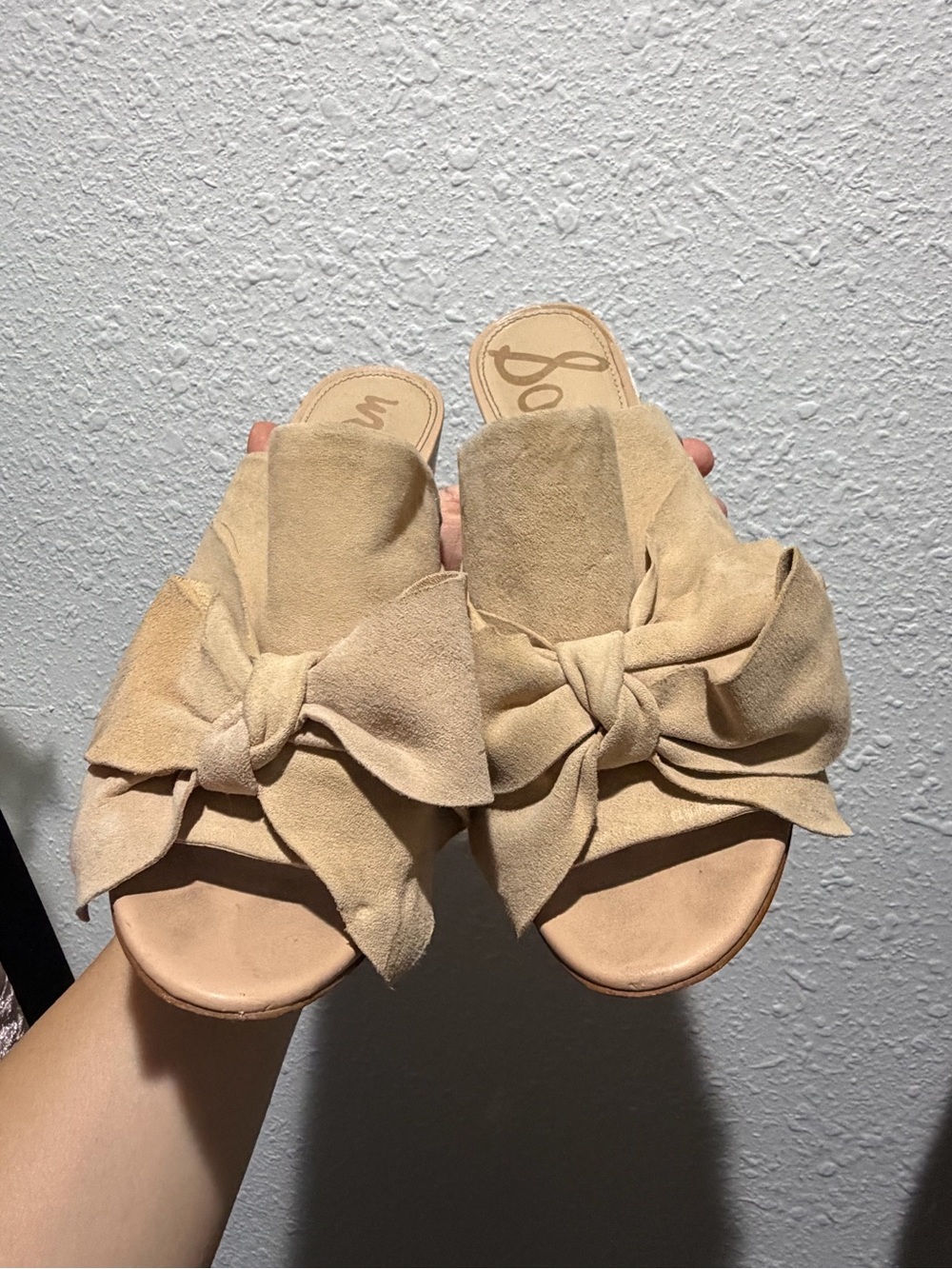 Sam Edelman Beige Suede Knot Bow Slide Sandals Mule size 8
